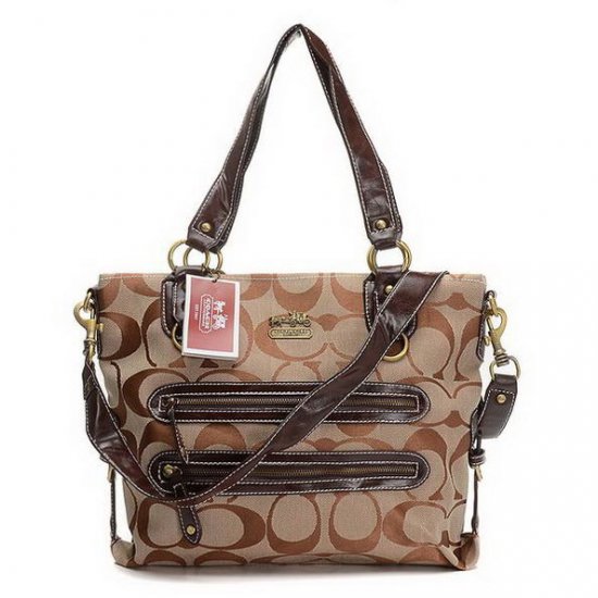 Coach Double Zip Logo Medium Camel Totes EHK | Women